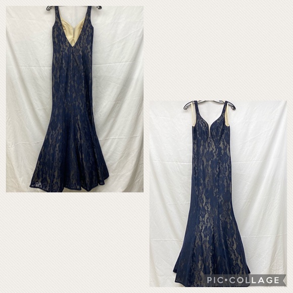 Glow dress NAVY and RED sleeveless low back mermaid lace gown - Picture 3 of 5
